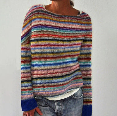 Knitted Sweater | Striped | Winter Pullover | Knit Jumper | Women's Knitwear-Grace Aura
