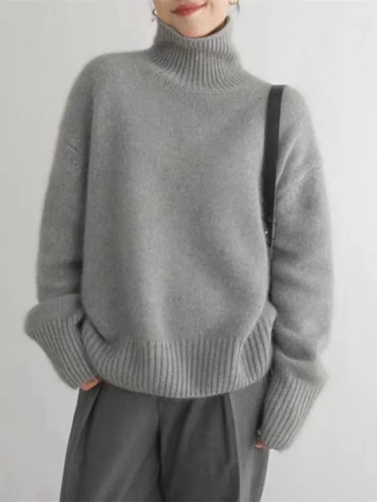 Knitted Sweater | Turtleneck | Cashmere | Oversized Jumper | Women's Knitwear-Grace Aura