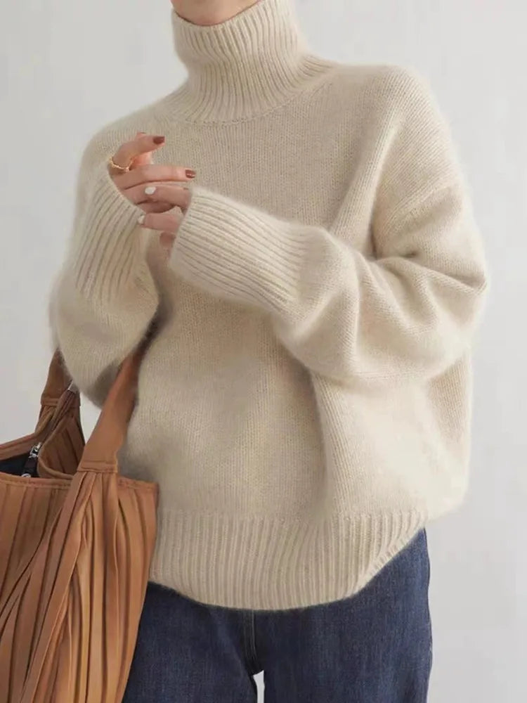 Knitted Sweater | Turtleneck | Cashmere | Oversized Jumper | Women's Knitwear-Grace Aura