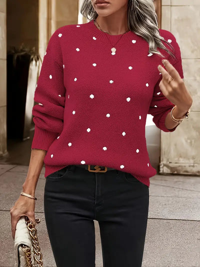 Knitted Sweater - Women's Long Sleeve Crew Neck Pullover Sweater-Grace Aura