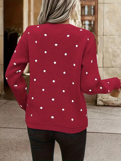 Knitted Sweater - Women's Long Sleeve Crew Neck Pullover Sweater-Grace Aura