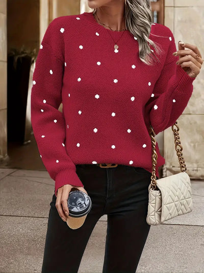 Knitted Sweater - Women's Long Sleeve Crew Neck Pullover Sweater-Grace Aura