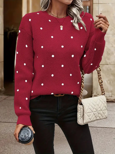 Knitted Sweater - Women's Long Sleeve Crew Neck Pullover Sweater-Grace Aura
