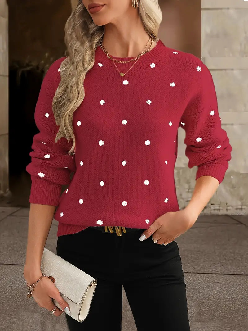 Knitted Sweater - Women's Long Sleeve Crew Neck Pullover Sweater-Grace Aura