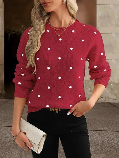 Knitted Sweater - Women's Long Sleeve Crew Neck Pullover Sweater-Grace Aura