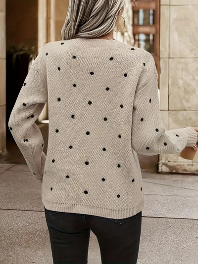 Knitted Sweater - Women's Long Sleeve Crew Neck Pullover Sweater-Grace Aura