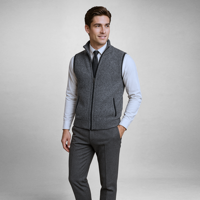 Knitted Vest - Men's Sleeveless Woolen Zip-Up Vest-Grace Aura