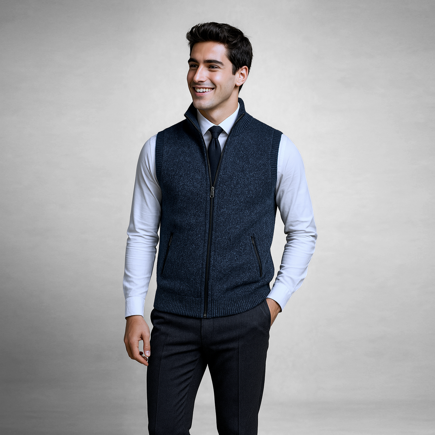 Knitted Vest - Men's Sleeveless Woolen Zip-Up Vest-Grace Aura