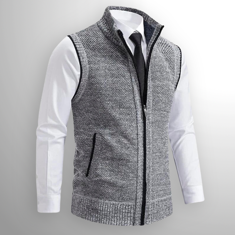 Knitted Vest - Men's Sleeveless Woolen Zip-Up Vest-Grace Aura
