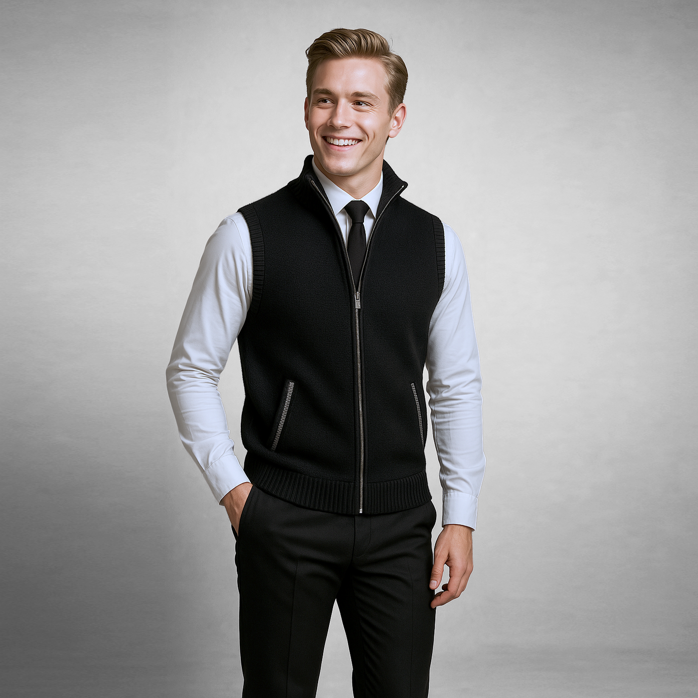 Knitted Vest - Men's Sleeveless Woolen Zip-Up Vest-Grace Aura