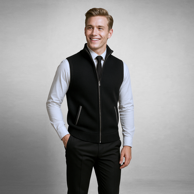 Knitted Vest - Men's Sleeveless Woolen Zip-Up Vest-Grace Aura