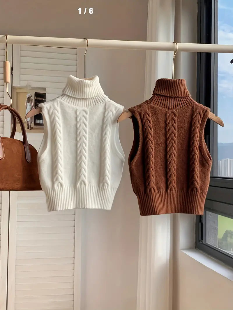 Knitted Vest - Turtleneck - Pullover - Sweater Vest - Women's Vest-Grace Aura