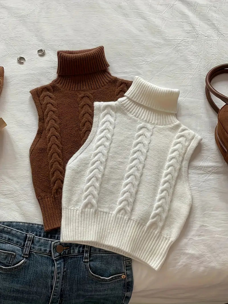 Knitted Vest - Turtleneck - Pullover - Sweater Vest - Women's Vest-Grace Aura
