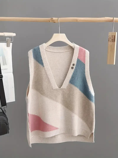 Knitted Vest - Women's Loose Fit V-Neck Sweater Vest-Grace Aura