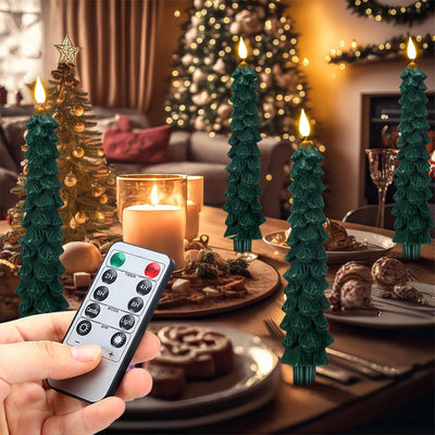 LED Christmas Candle - Green - Christmas Tree - Remote Control Candles - Christmas Lights-Grace Aura