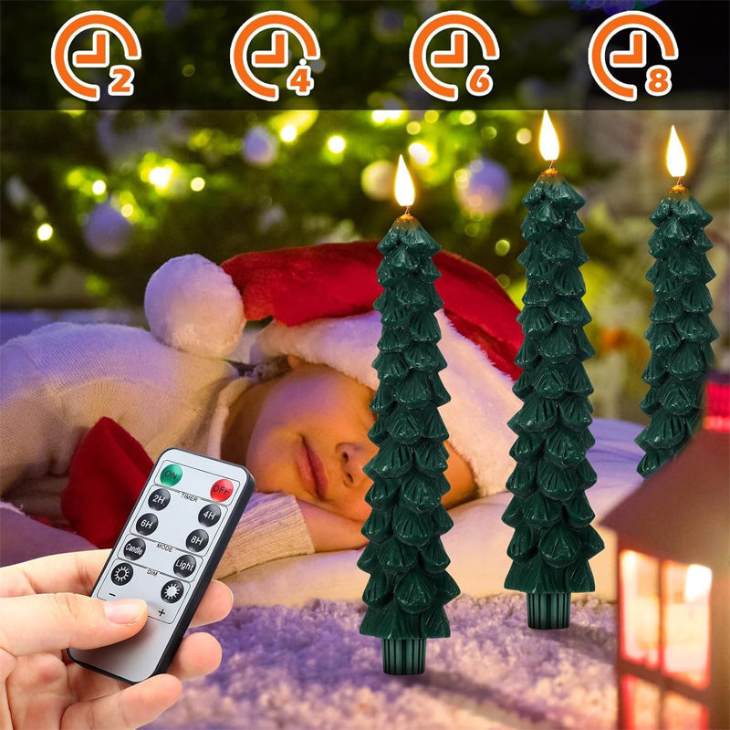 LED Christmas Candle - Green - Christmas Tree - Remote Control Candles - Christmas Lights-Grace Aura
