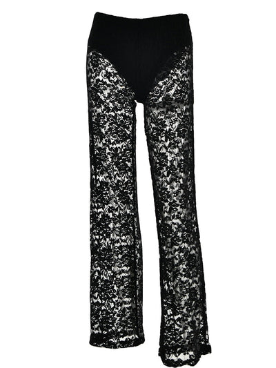 Lace Trousers - High Waist - Wide Leg - See Through Lace Pants - Women's Trousers-Grace Aura
