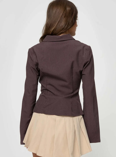Ladies Button-Up Shirt - Striped - Bell Sleeve - Blouse - Women's Shirts-Grace Aura