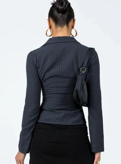 Ladies Button-Up Shirt - Striped - Bell Sleeve - Blouse - Women's Shirts-Grace Aura