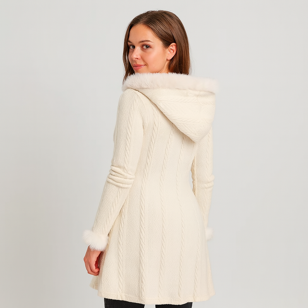 Ladies Knitted Jacket - Hooded - Flared Hem - Cardigan Coat - Women's Coatigan-Grace Aura