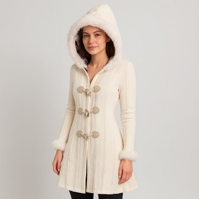 Ladies Knitted Jacket - Hooded - Flared Hem - Cardigan Coat - Women's Coatigan-Grace Aura