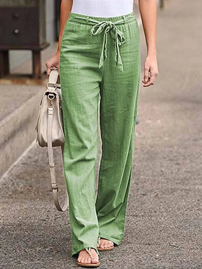 Ladies Linen Pants | Belt | Lightweight | Wide Leg Pants | Women's Summer Trousers-Grace Aura