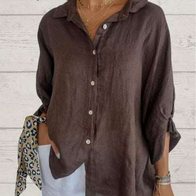 Ladies Linen Shirt | Loose Fit | Long Sleeve | Button-Up Shirt | Linen Shirts Women-Grace Aura