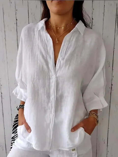 Ladies Linen Shirt | Loose Fit | Long Sleeve | Button-Up Shirt | Linen Shirts Women-Grace Aura