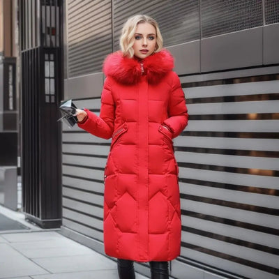 Ladies Long Puffer Jacket - Fur Collar - Padded - Winter Jacket - Womens Long Overcoat-Grace Aura