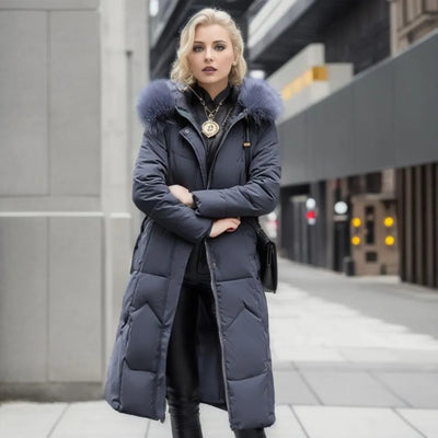 Ladies Long Puffer Jacket - Fur Collar - Padded - Winter Jacket - Womens Long Overcoat-Grace Aura