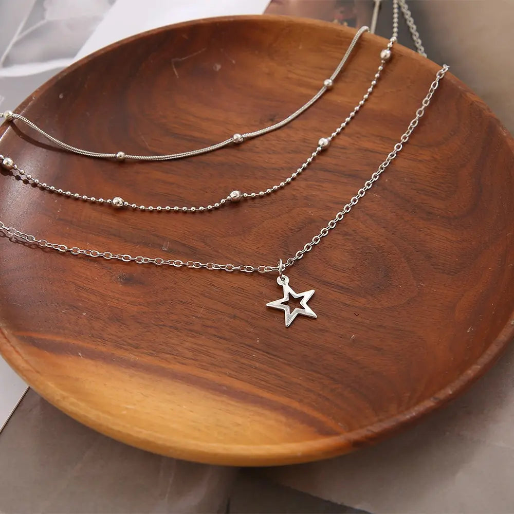 Layered Necklace - Silver - Adjustable - Necklace Set - Women's Necklace-Grace Aura