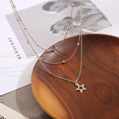 Layered Necklace - Silver - Adjustable - Necklace Set - Women's Necklace-Grace Aura