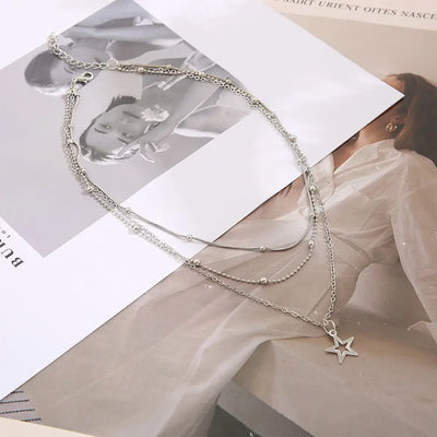 Layered Necklace - Silver - Adjustable - Necklace Set - Women's Necklace-Grace Aura