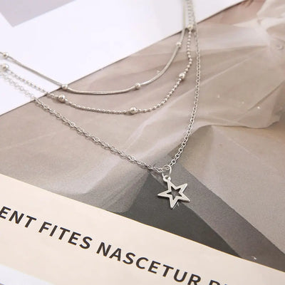 Layered Necklace - Silver - Adjustable - Necklace Set - Women's Necklace-Grace Aura