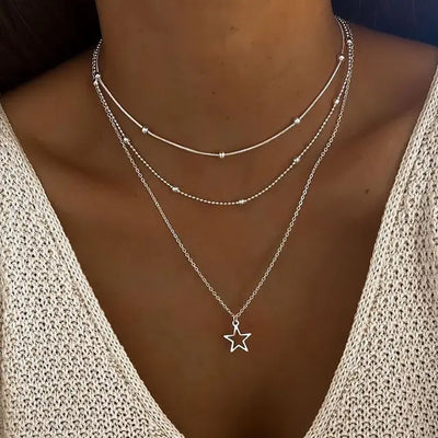 Layered Necklace - Silver - Adjustable - Necklace Set - Women's Necklace-Grace Aura