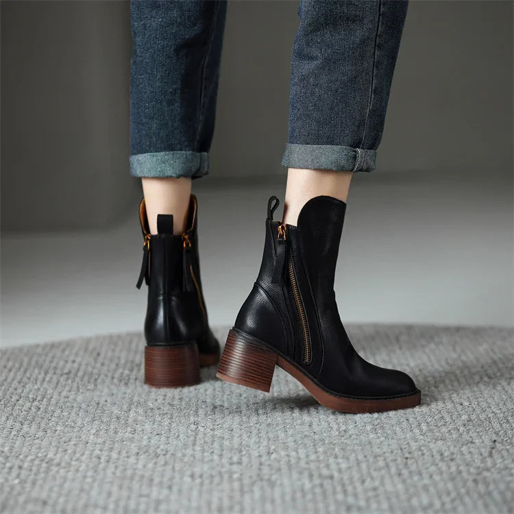 Leather Boots | Block Heel | Slim Ankle | Heeled Boots | Women's Boots-Grace Aura