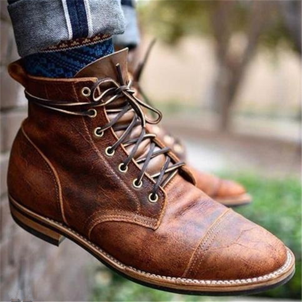 Leather Boots | Brown | Lace-Up | Ankle Boots | Men's Boots-Grace Aura