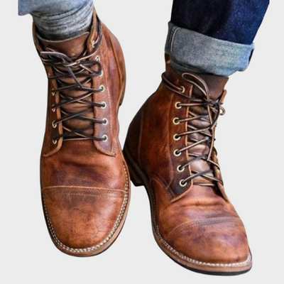 Leather Boots | Brown | Lace-Up | Ankle Boots | Men's Boots-Grace Aura