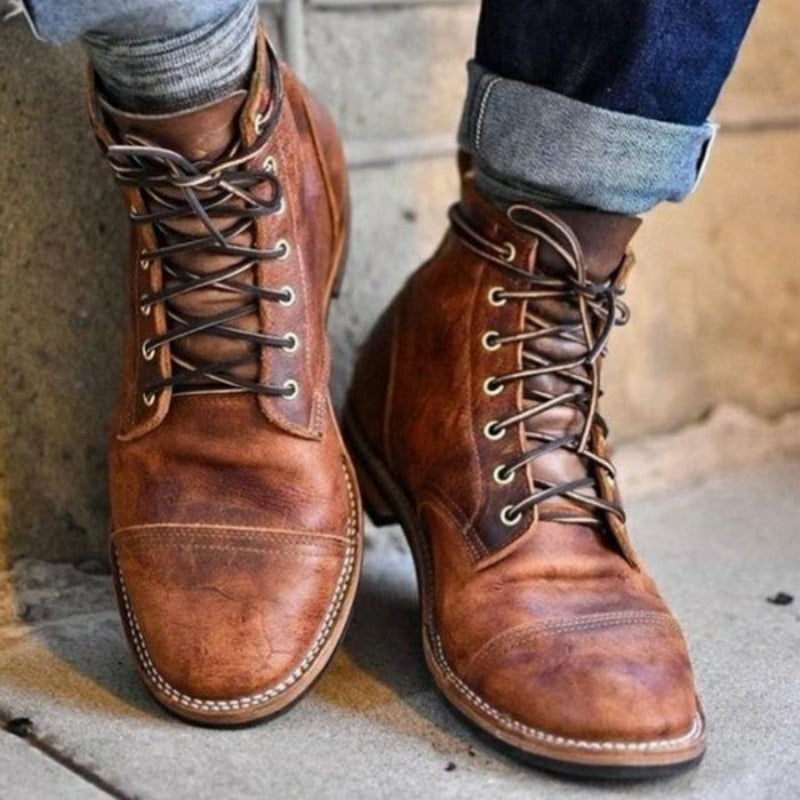 Leather Boots | Brown | Lace-Up | Ankle Boots | Men's Boots-Grace Aura