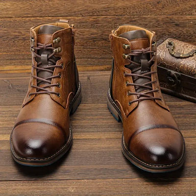Leather Boots - Brown - Lace-Up - Winter Boots - Men's Boots-Grace Aura