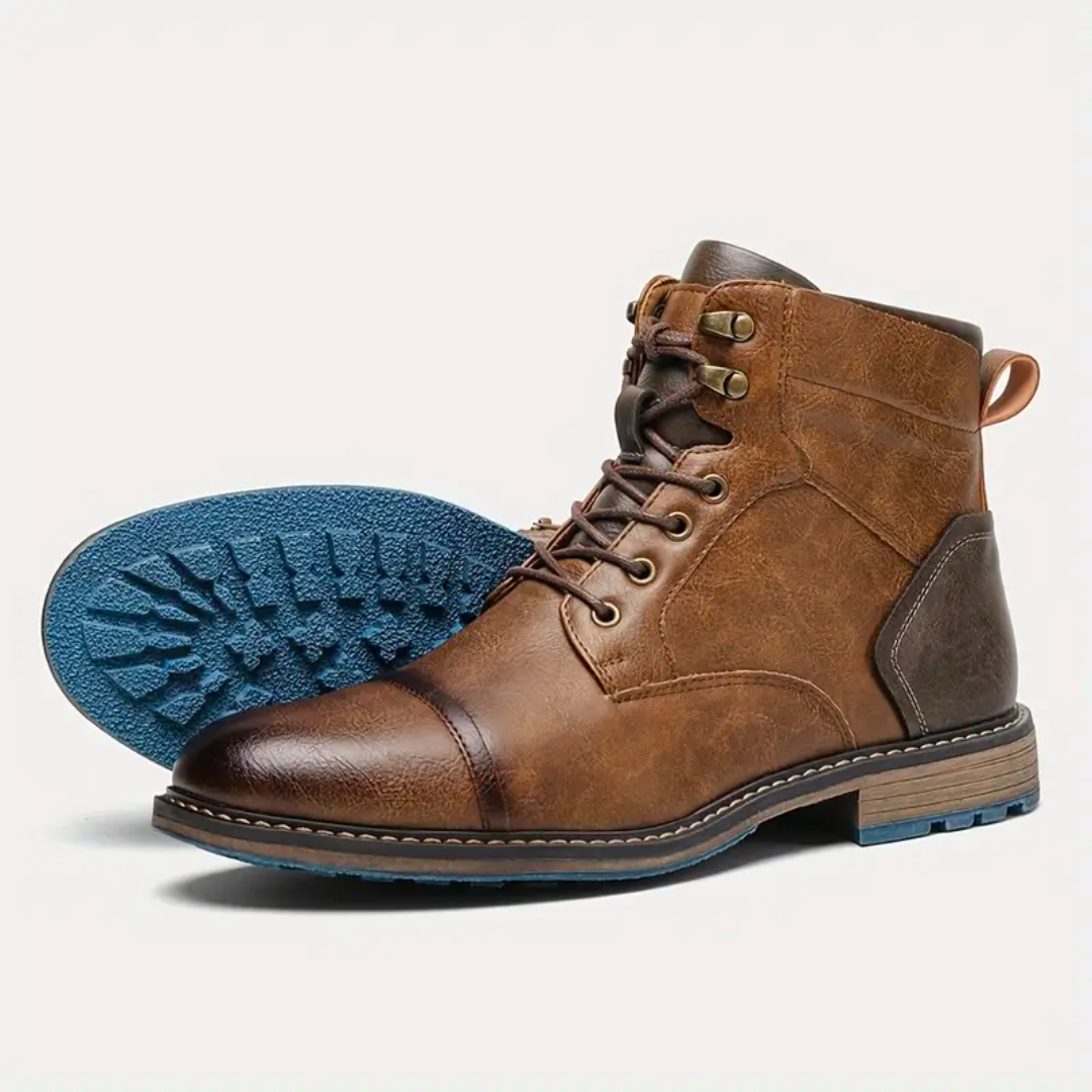 Leather Boots - Brown - Lace-Up - Winter Boots - Men's Boots-Grace Aura
