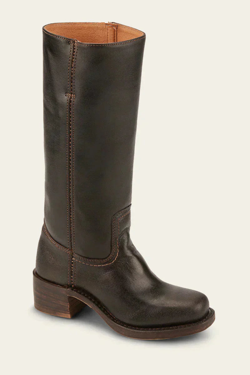 Leather Boots - Low Heel - Slip-On - Knee High Boots - Women's Boots-Grace Aura