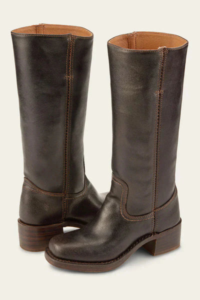 Leather Boots - Low Heel - Slip-On - Knee High Boots - Women's Boots-Grace Aura