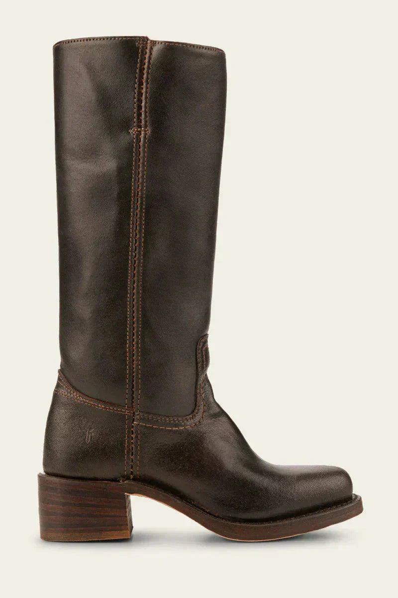 Leather Boots - Low Heel - Slip-On - Knee High Boots - Women's Boots-Grace Aura