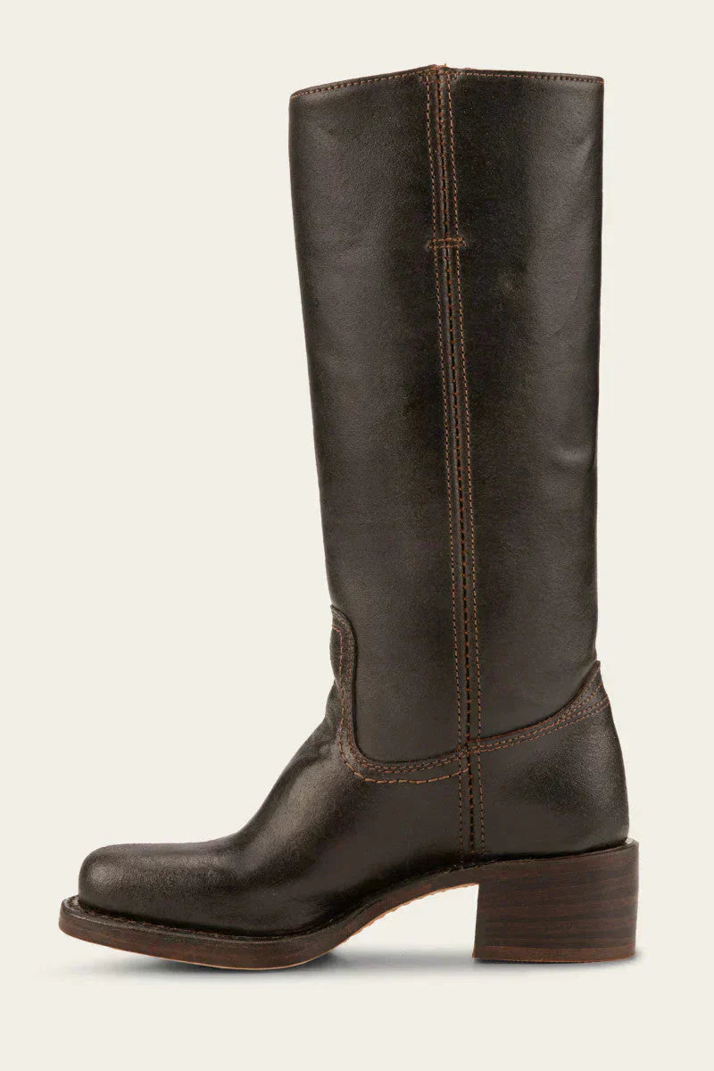 Leather Boots - Low Heel - Slip-On - Knee High Boots - Women's Boots-Grace Aura