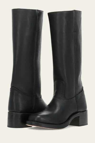 Leather Boots - Low Heel - Slip-On - Knee High Boots - Women's Boots-Grace Aura