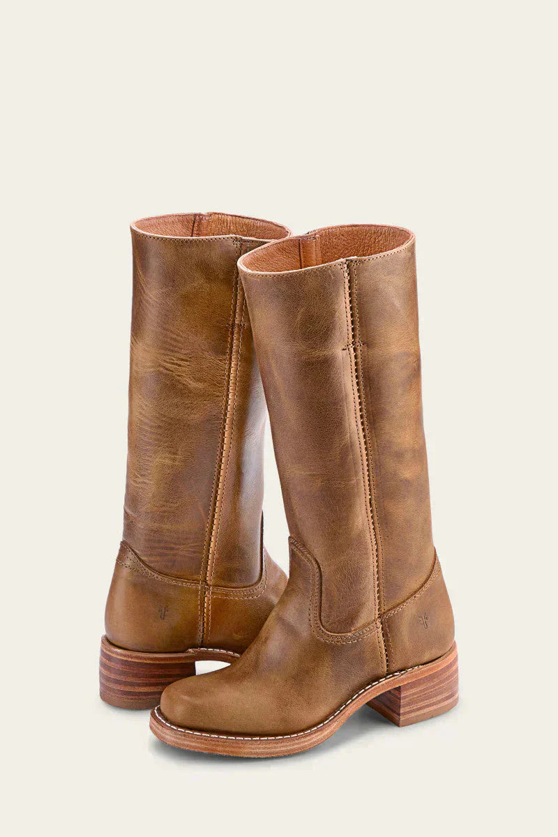 Leather Boots - Low Heel - Slip-On - Knee High Boots - Women's Boots-Grace Aura