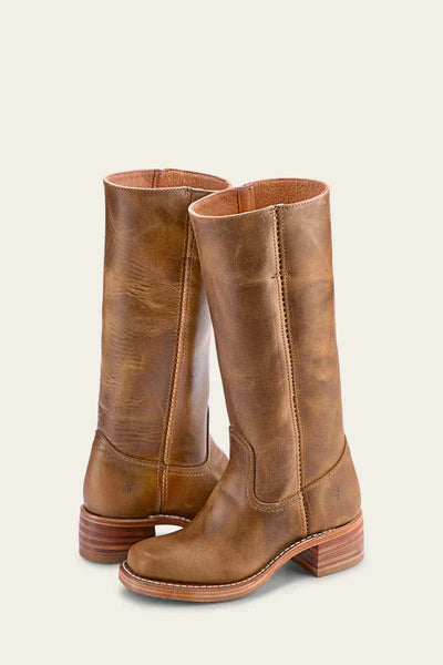 Leather Boots - Low Heel - Slip-On - Knee High Boots - Women's Boots-Grace Aura