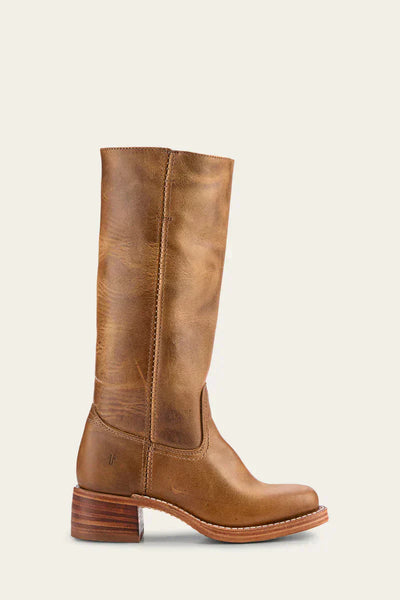 Leather Boots - Low Heel - Slip-On - Knee High Boots - Women's Boots-Grace Aura