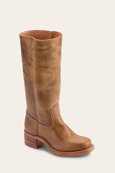 Leather Boots - Low Heel - Slip-On - Knee High Boots - Women's Boots-Grace Aura